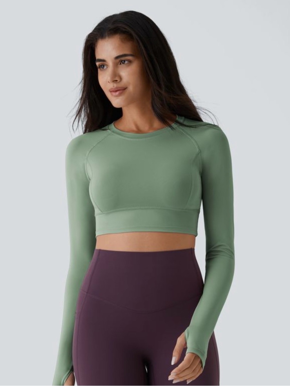 HALARA Sage Green Long-Sleeve Crop Top